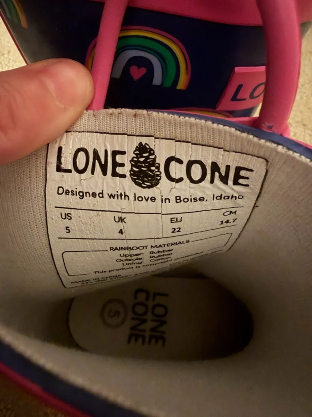 Lone Cone Rainbow Print Rain Boots - Pink & Navy